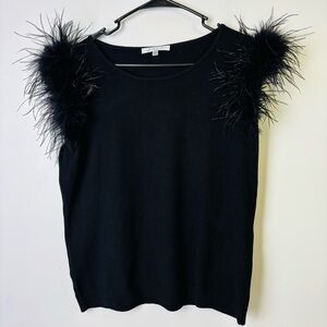 Sioni Milano Chic Black Feathered Sleeve Top